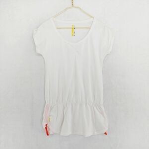 LOLE White Organic Cotton Layered Cap Sleeve Drawstring Tee Shirt Top P2013
